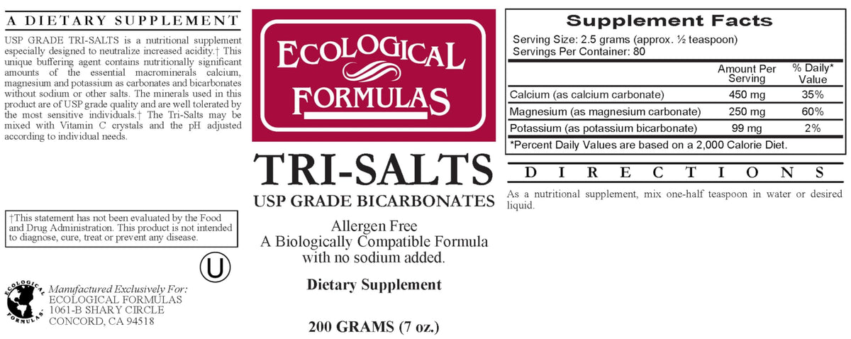 Flacon de Ecological Formulas Tri-Salts vue arrière avec informations nutritionnelles