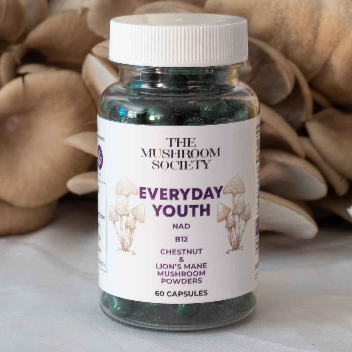 Flacon de Everyday Youth de The Mushroom Society avec étiquette visible
