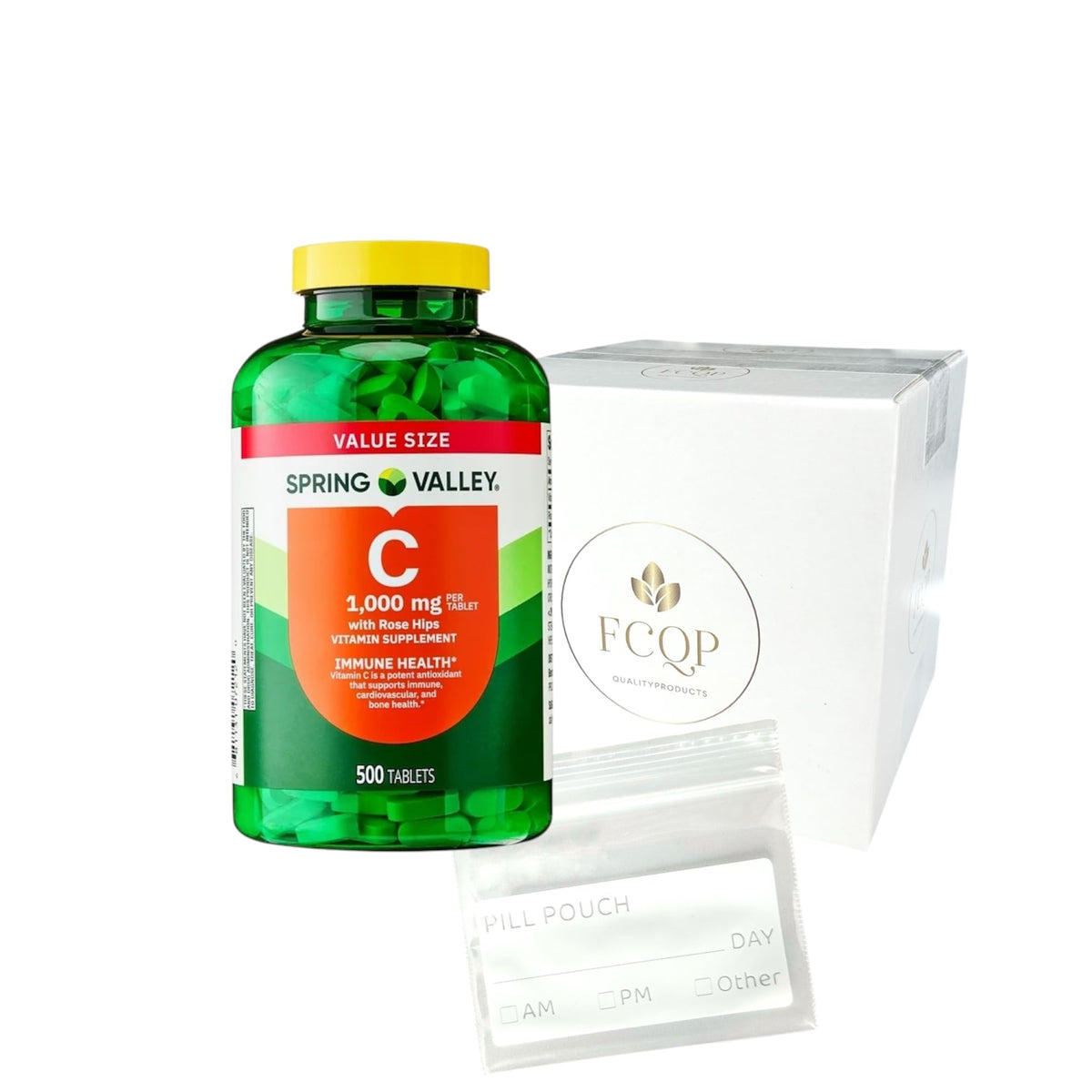 Flacon de FCQP Vitamine C 1000 mg avec Églantier, 500 comprimés