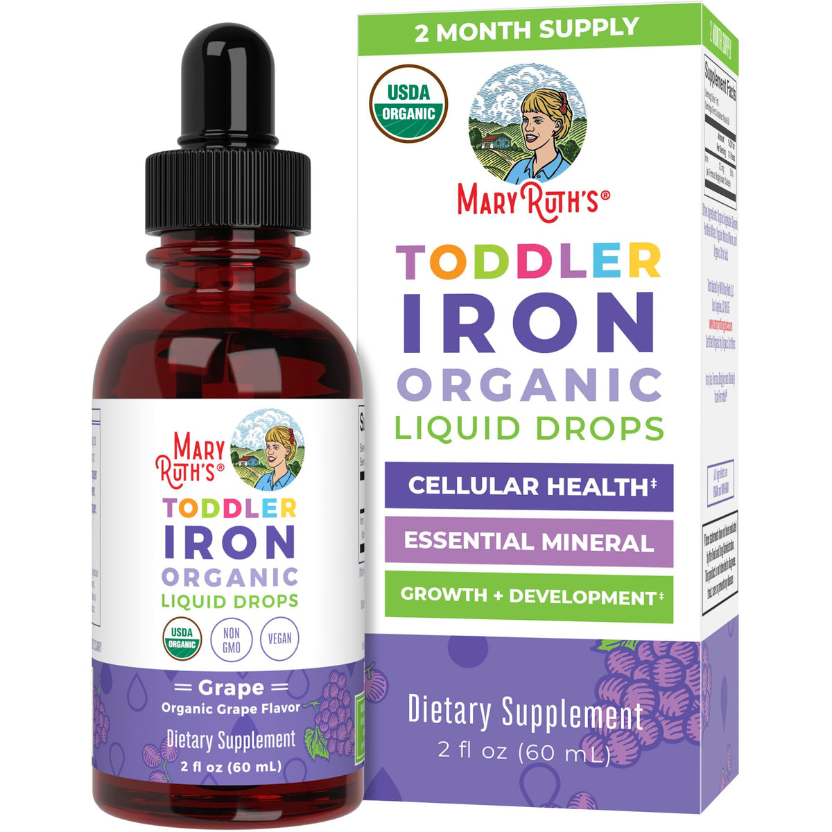 Flacon de fer liquide bio MARYRUTH'S 60 ml avec bouchon