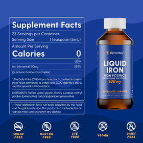 Flacon de fer liquide Hematex 100mg sur une table