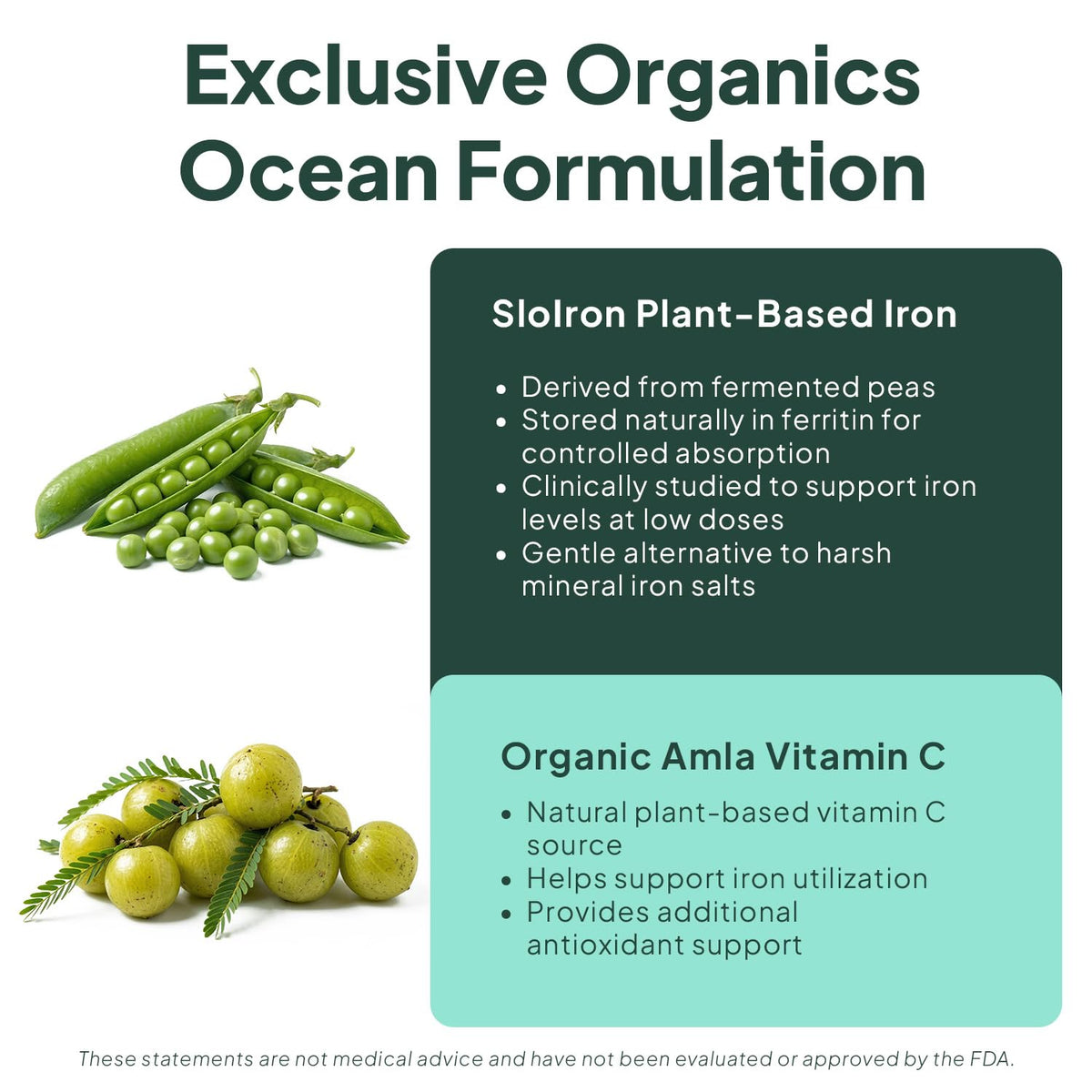 Flacon de Fer Végétal Organics Ocean avec la vitamine C à côté