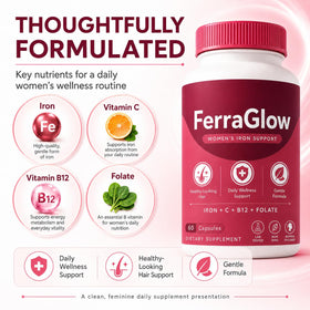 Flacon de FerraGlow NOVORIC avec des légumes frais en arrière-plan