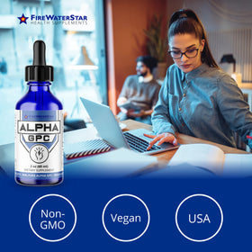 Flacon de FIREWATERSTAR Alpha GPC 300 mg avec étiquette visible