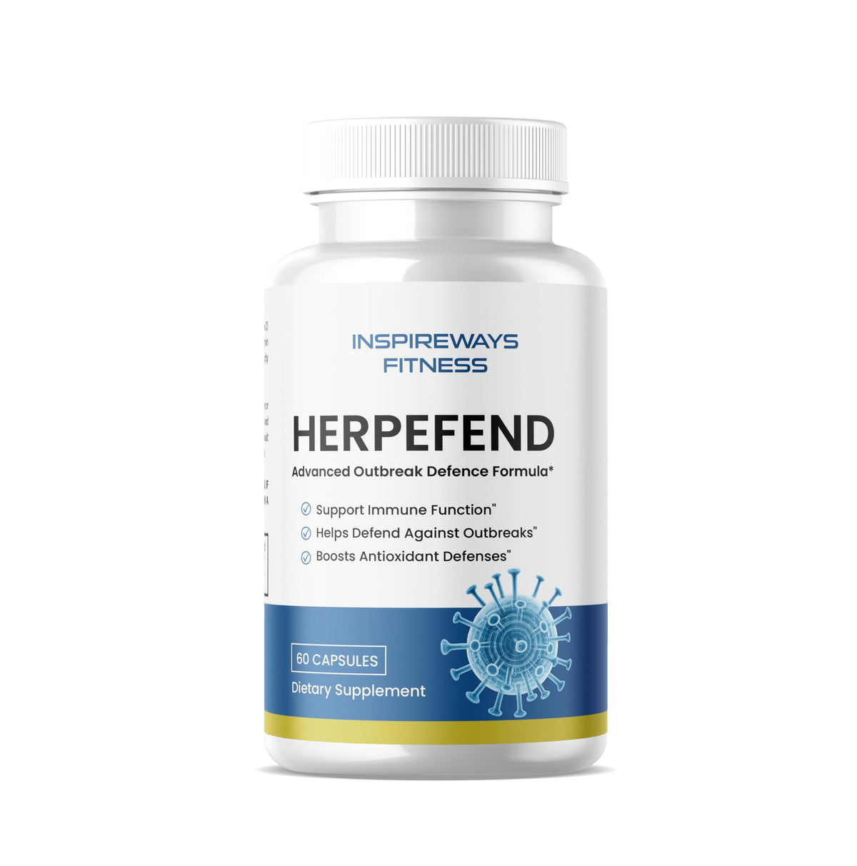 Flacon de Fitness InspireWays Herpefend ouvert avec capsules