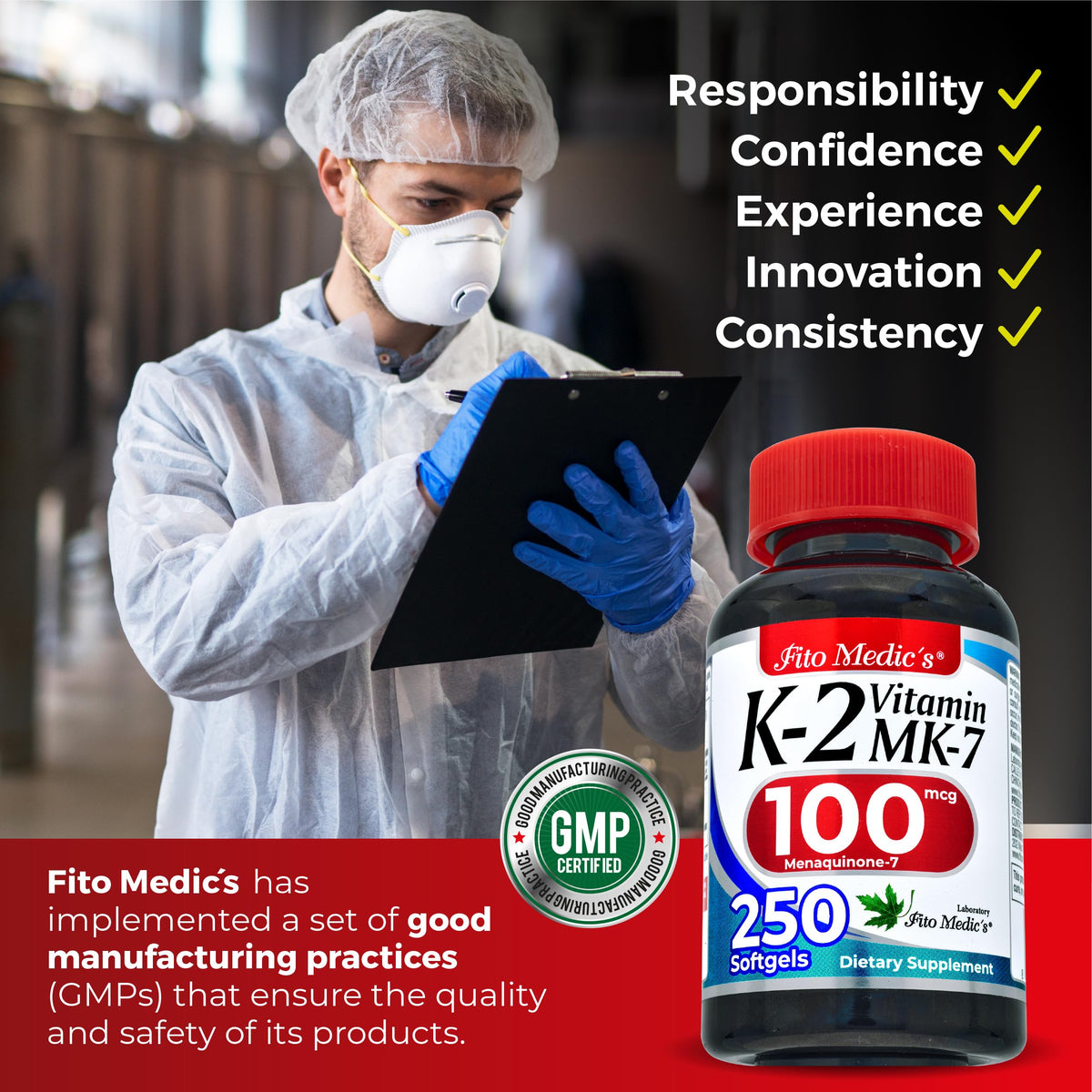 Flacon de FITO MEDIC'S Vitamin K2 sur un fond neutre