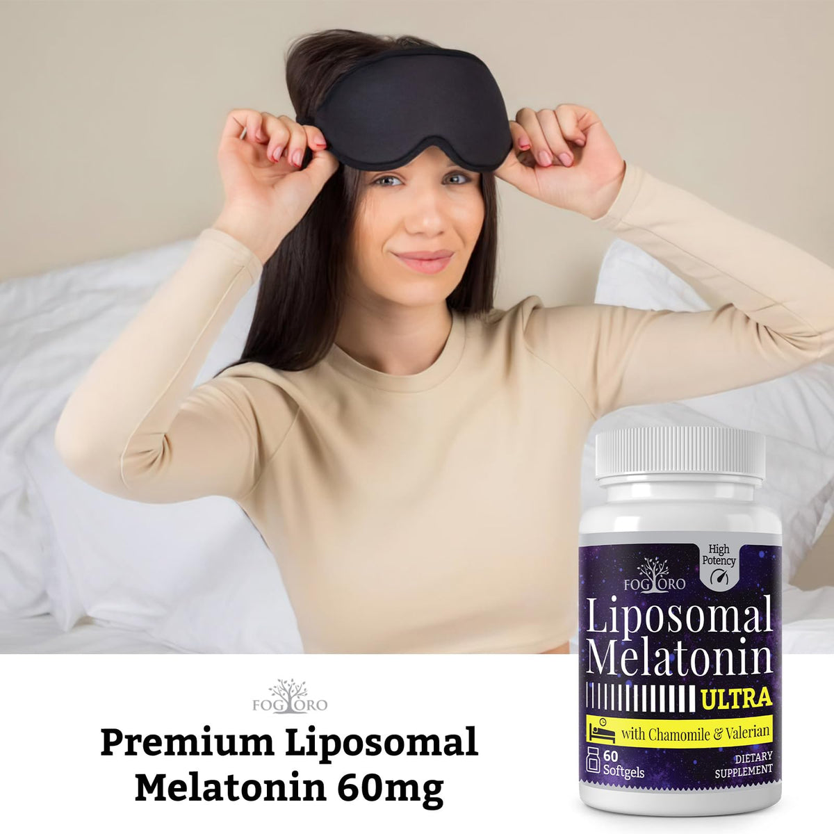 Flacon de Fogoro Mélatonine 60mg avec dosage et informations