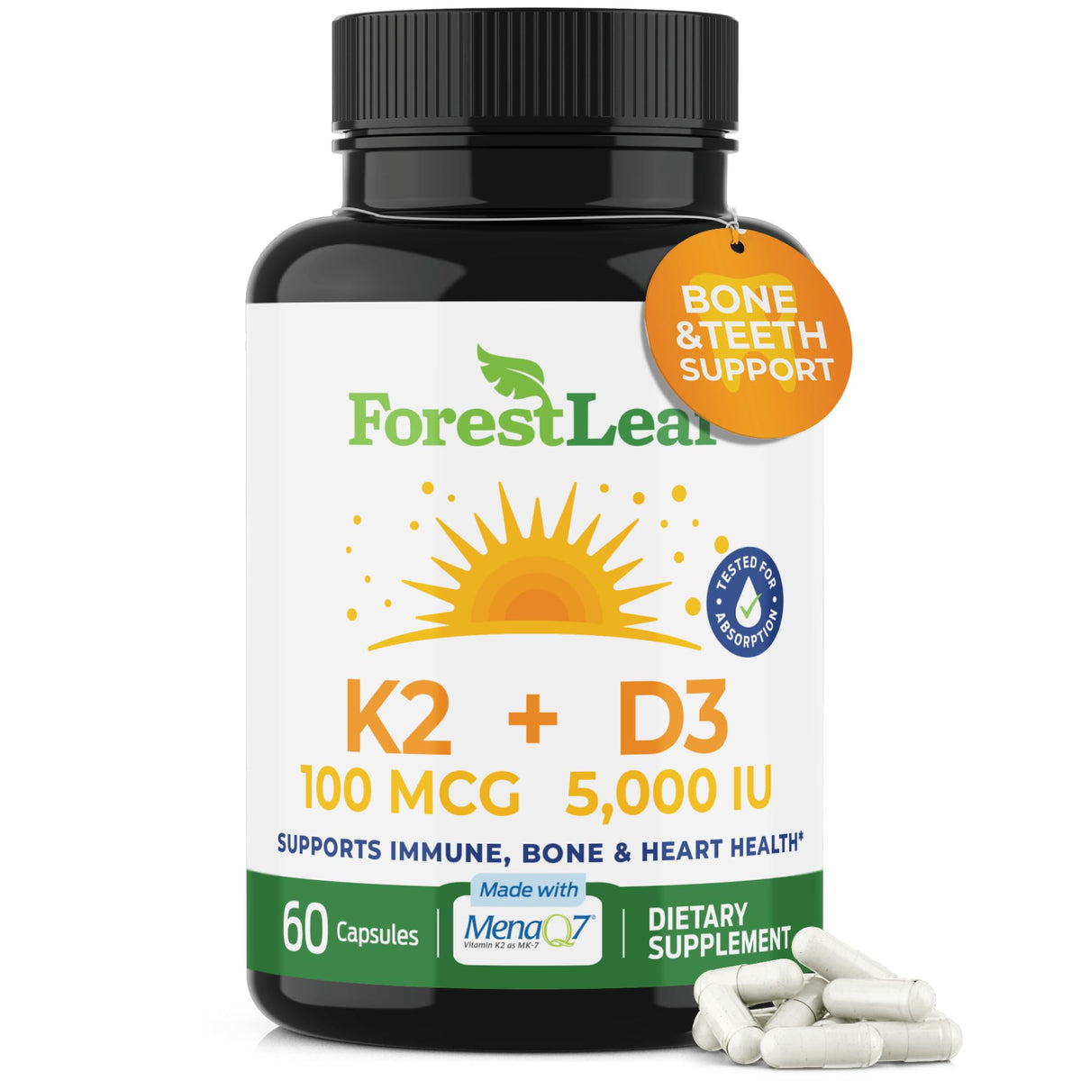 Flacon de ForestLeaf D3 + K2 60 capsules végétales