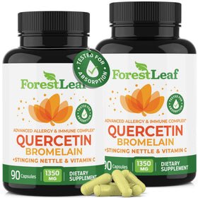 Flacon de ForestLeaf Quercétine 1350mg avec Bromélaïne, 180 capsules végétales