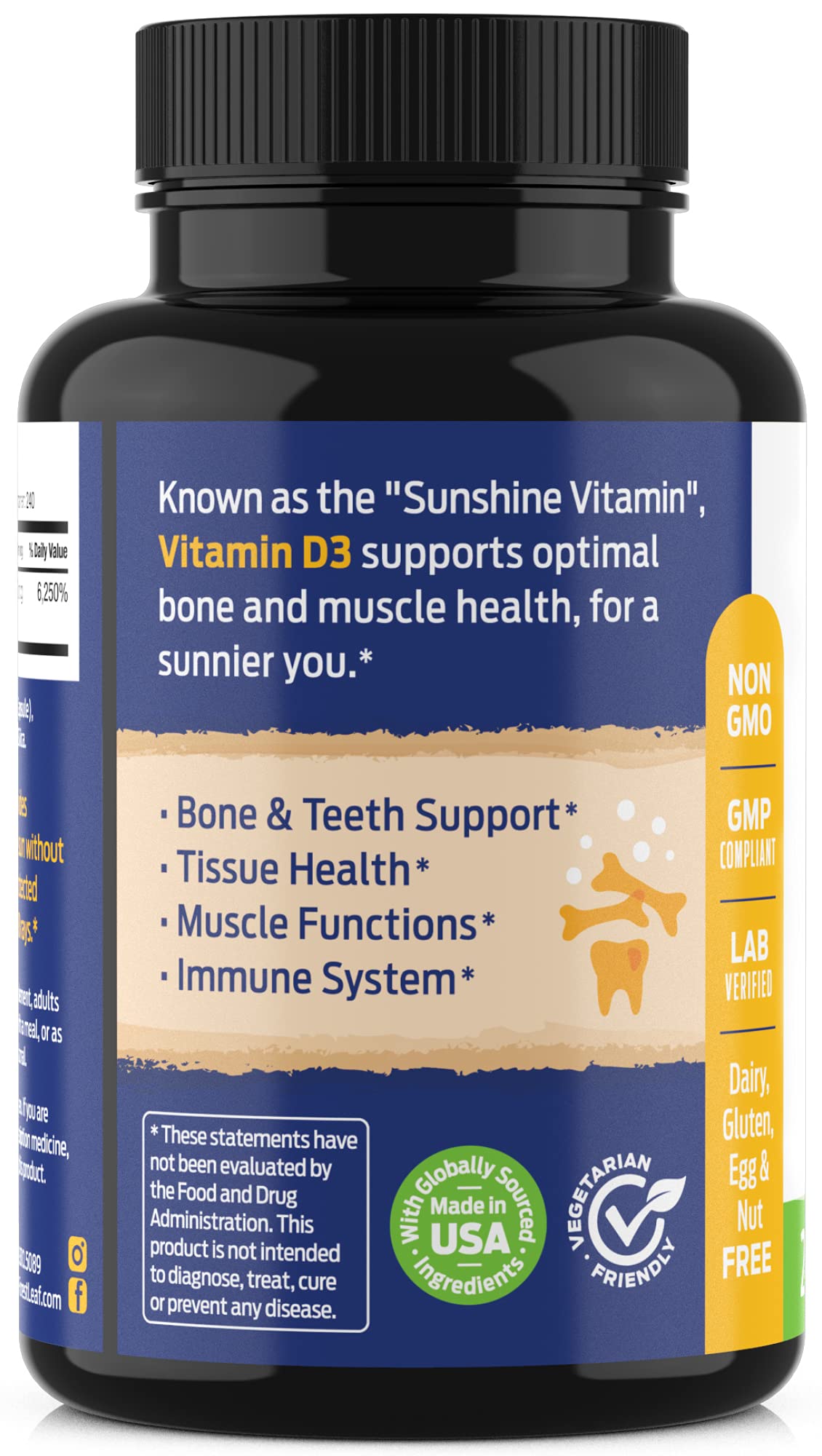 Flacon de ForestLeaf Vitamine D3 50000 UI sur un fond neutre
