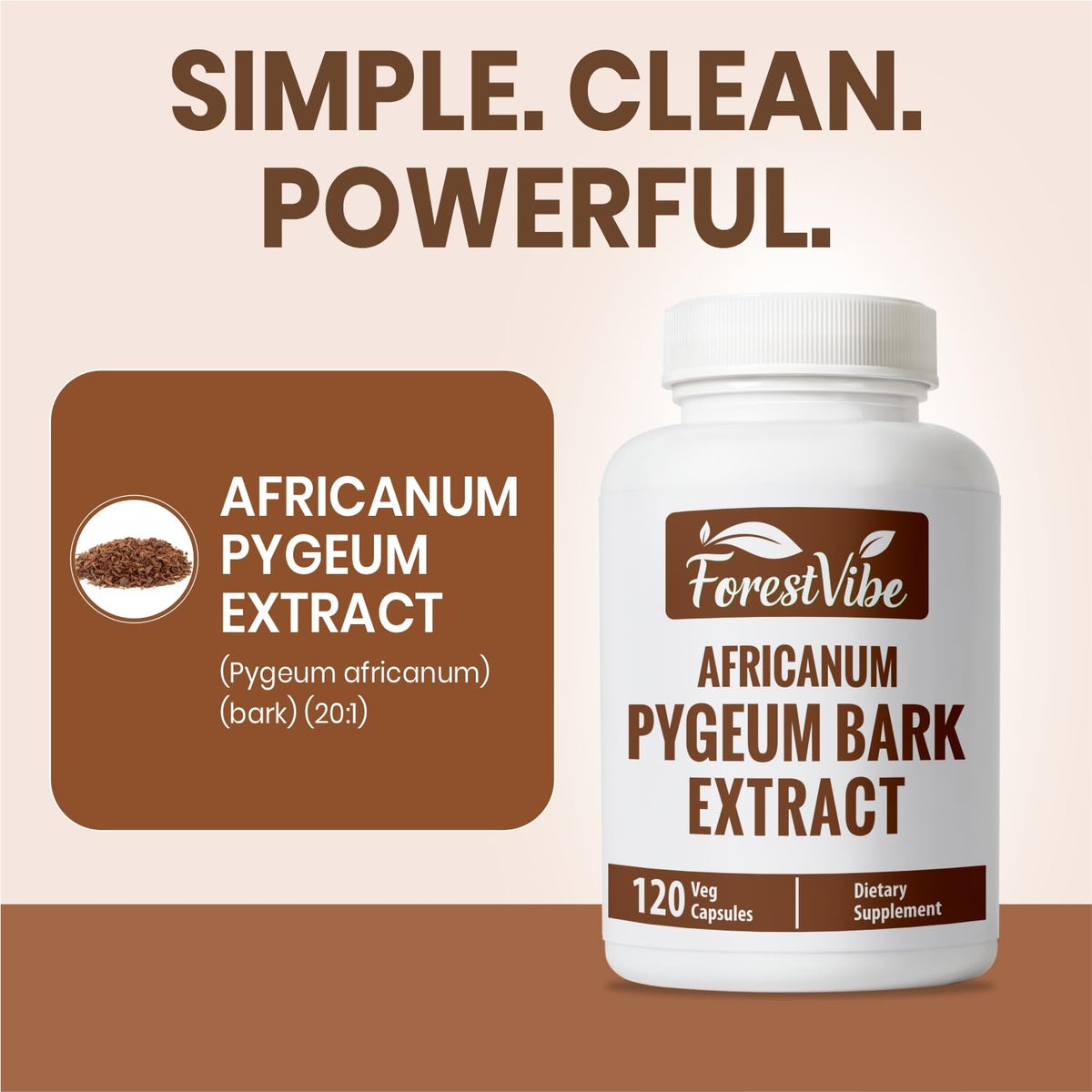 Flacon de ForestVibe Pygeum sur une table en bois