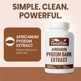 Flacon de ForestVibe Pygeum sur une table en bois