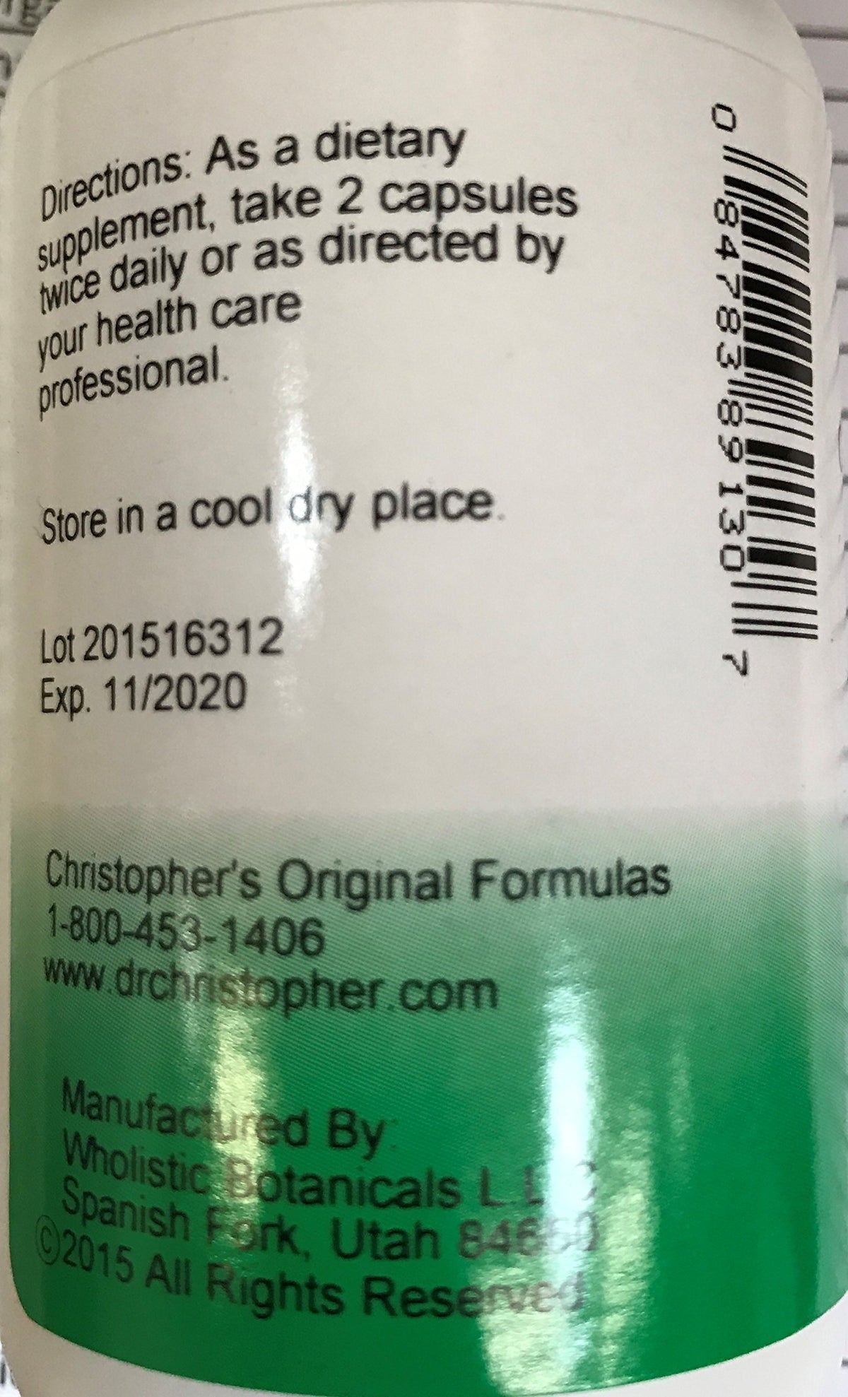 Flacon de Formule Articulaire Christopher's avec étiquette détaillée