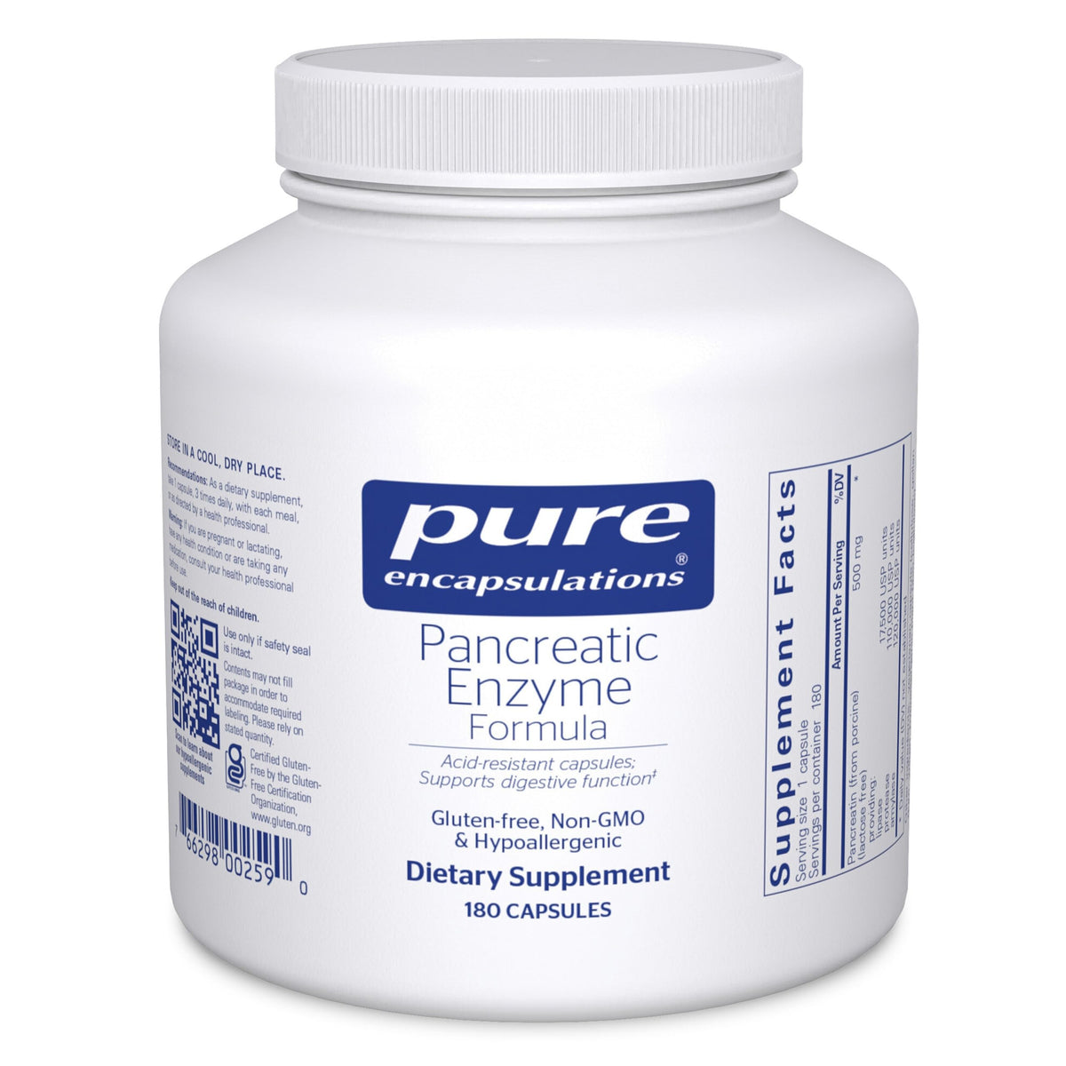 Flacon de Formule d'Enzymes Pancréatiques Pure Encapsulations avec 180 capsules