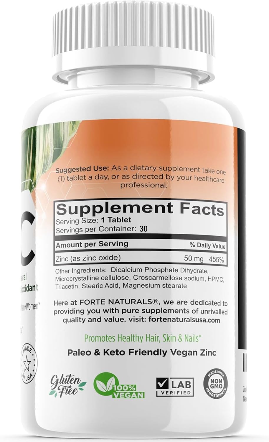 Flacon de FORTE NATURALS Zinc 50mg avec étiquette