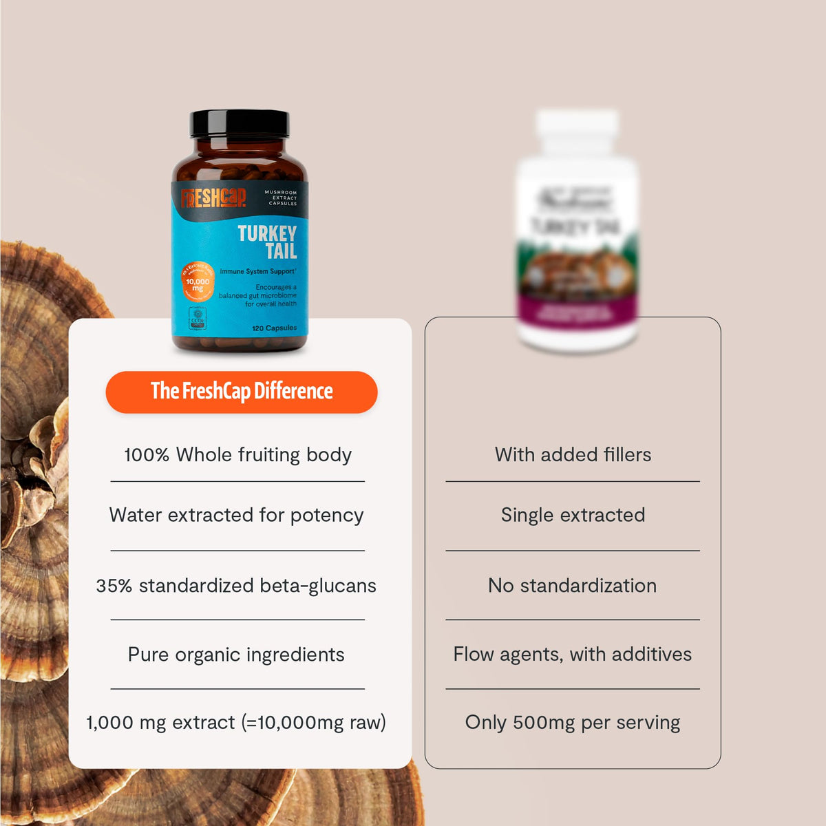 Flacon de FreshCap Mushrooms avec capsules à côté