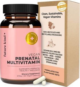 Flacon de Future Kind Complément Alimentaire Prénatal Vegan 60 Capsules, vue de face