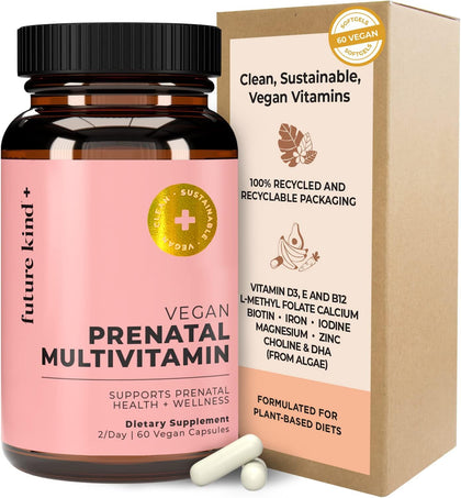 Flacon de Future Kind Complément Alimentaire Prénatal Vegan 60 Capsules, vue de face