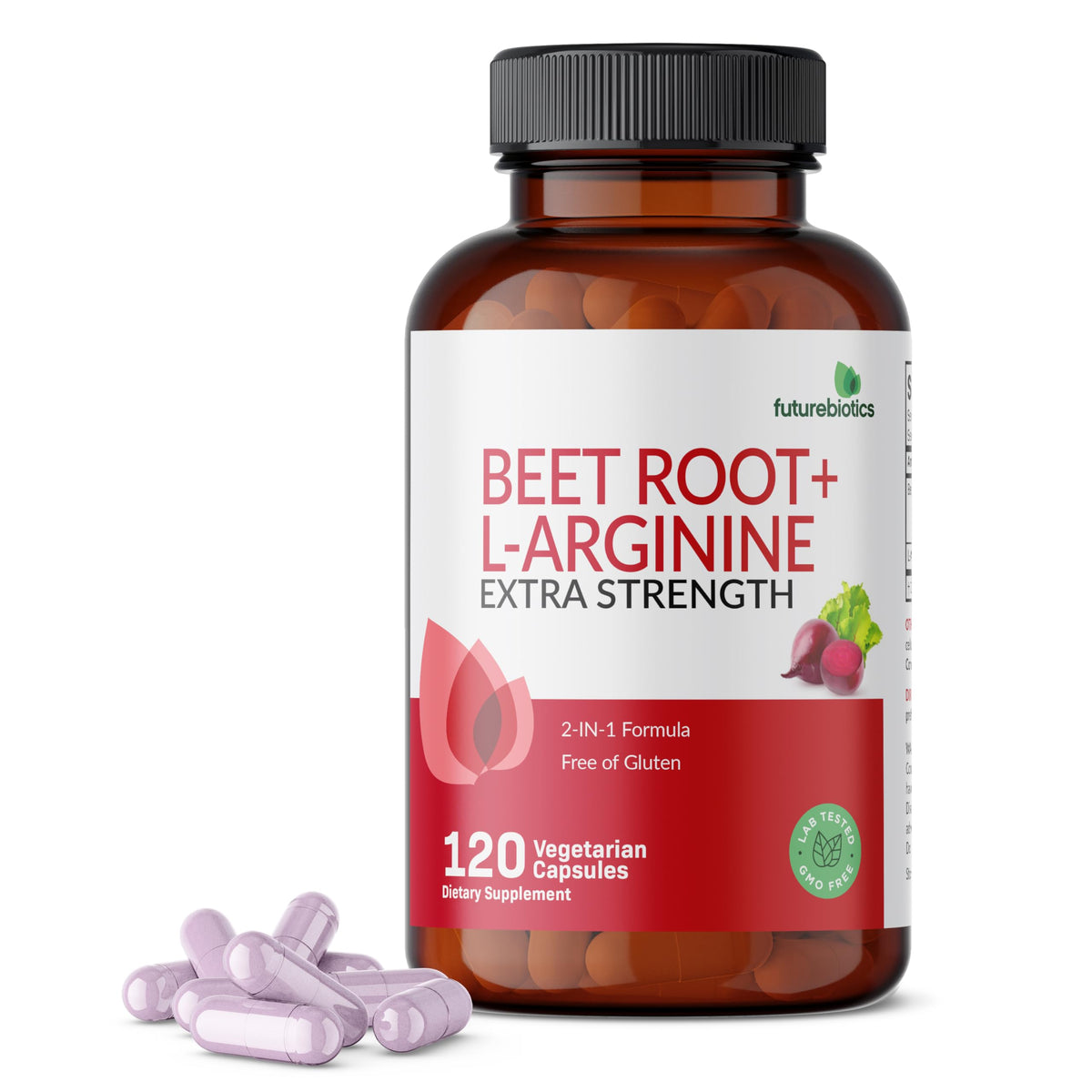 Flacon de Futurebiotics Betterave + L-Arginine 120 capsules végétariennes