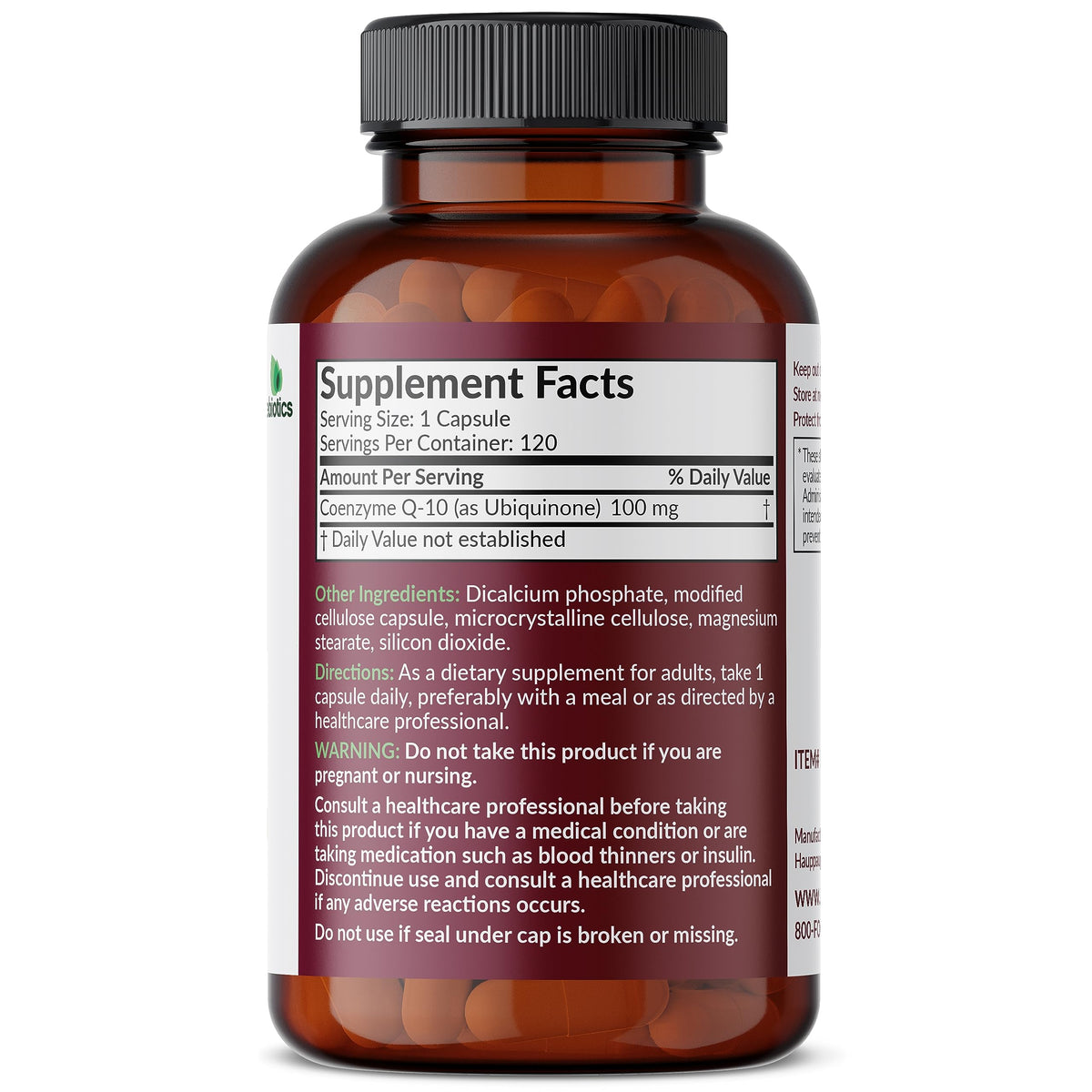 Flacon de Futurebiotics CoQ10 100 MG avec capsules à l'intérieur