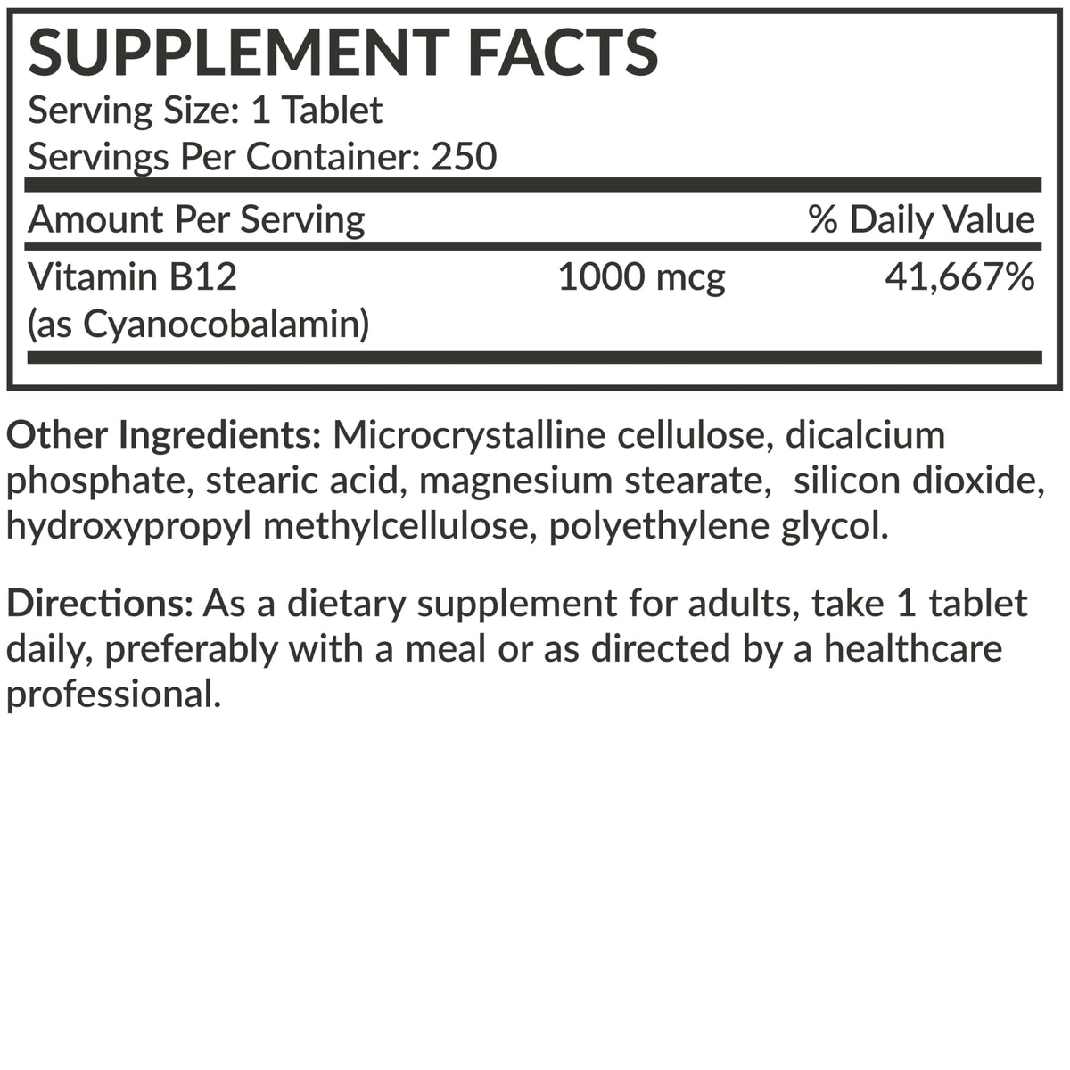 Flacon de Futurebiotics Vitamine B12 avec des comprimés à côté