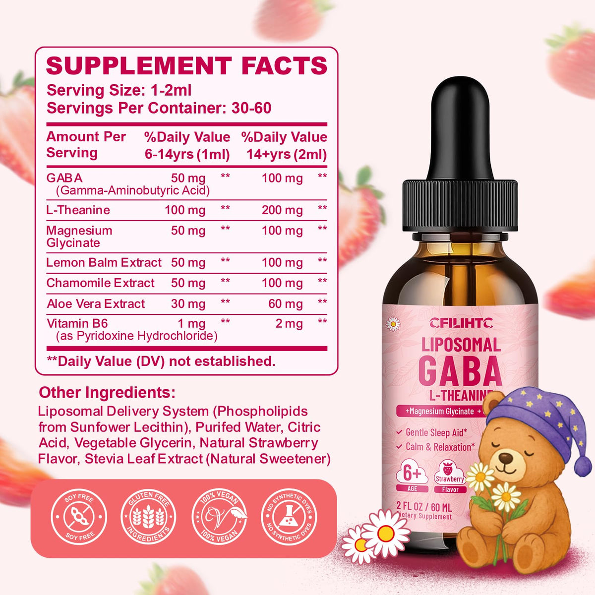 Flacon de GABA Liposomal L-Théanine sur une table en bois
