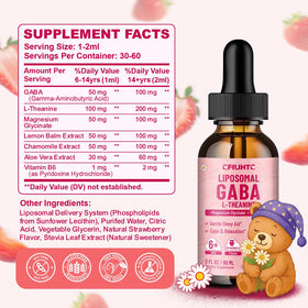 Flacon de GABA Liposomal L-Théanine sur une table en bois
