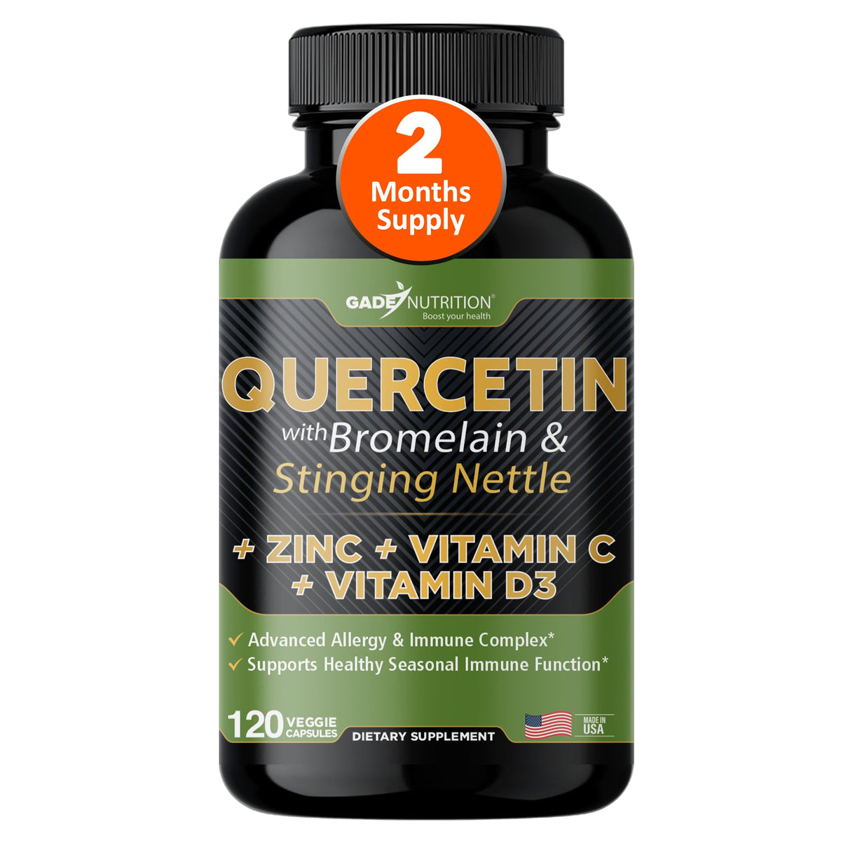 Flacon de GADE NUTRITION Quercétine 500mg avec 120 capsules