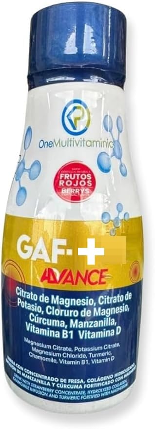 Flacon de Gaf Multivitamine Liquide 300ml avec étiquette en saveur fruits rouges