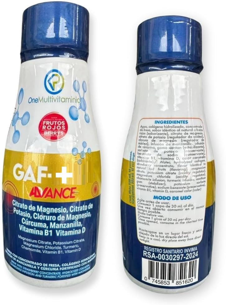 Flacon de Gaf Multivitamine Liquide 300ml sur un fond blanc