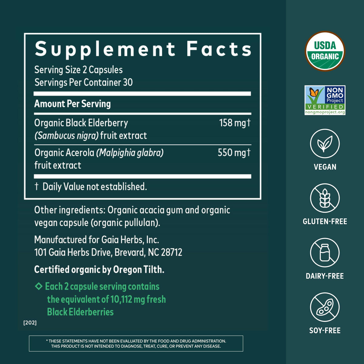 Flacon de Gaia Herbs Sureau Noir avec étiquette