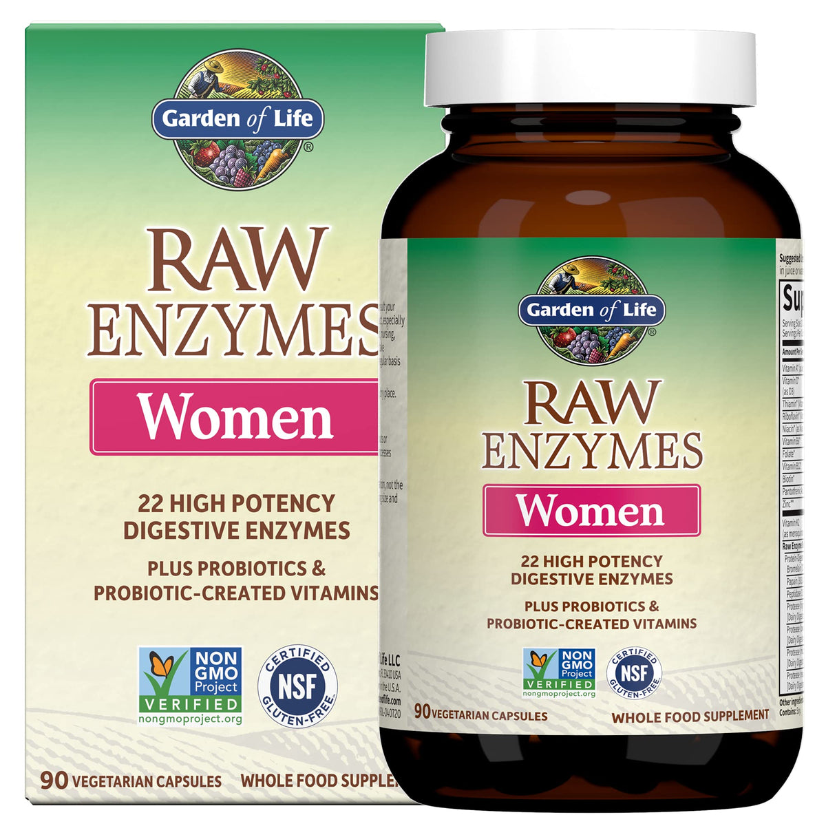 Flacon de Garden of Life 22 Enzymes daily Femmes 90 capsules vue de face