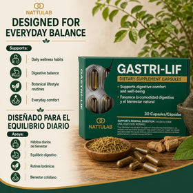 Flacon de GASTRI-LIF avec capsules à côté