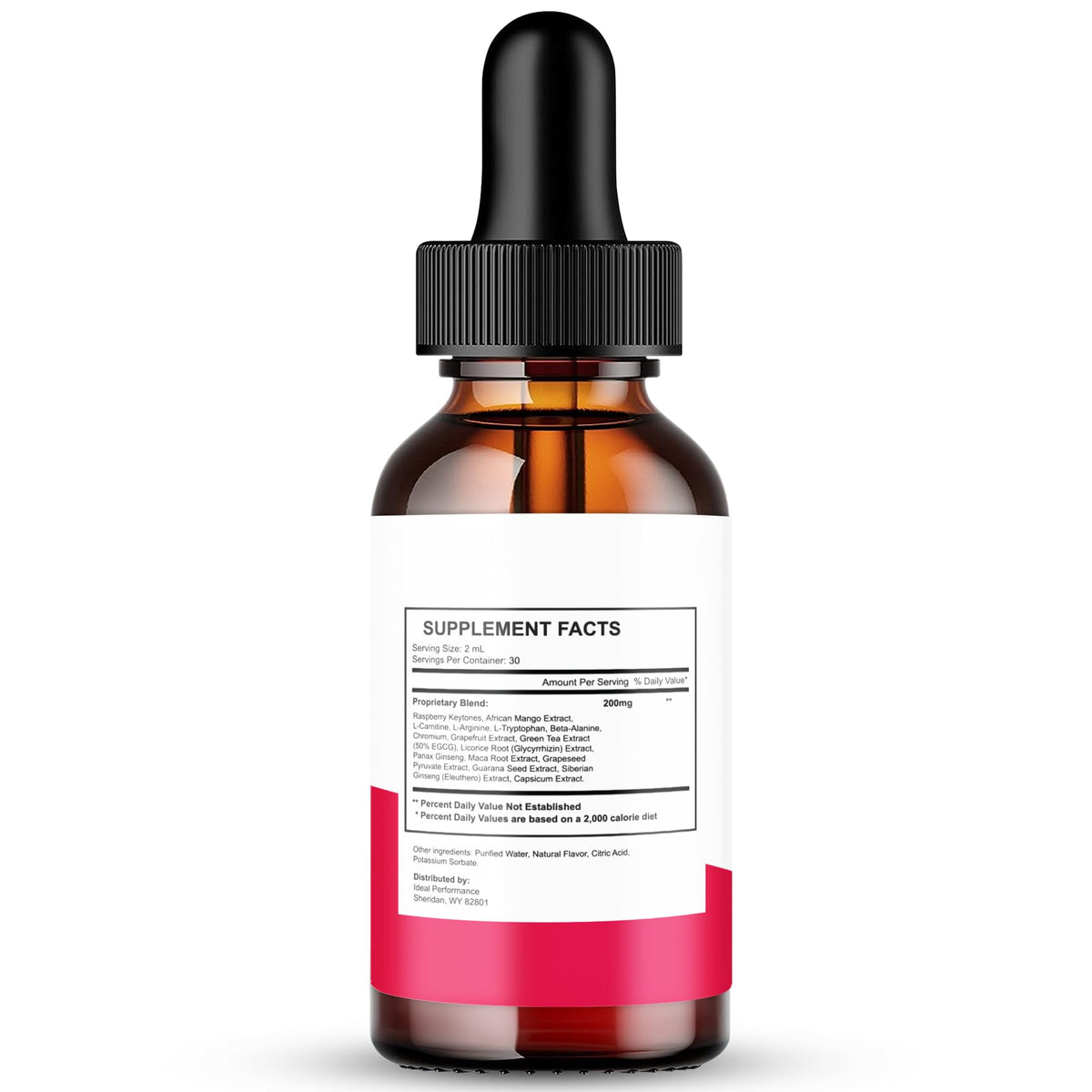 Flacon de Gelatine Sculpt Drops d'IDEAL PERFORMANCE, modèle arrière avec informations nutritionnelles