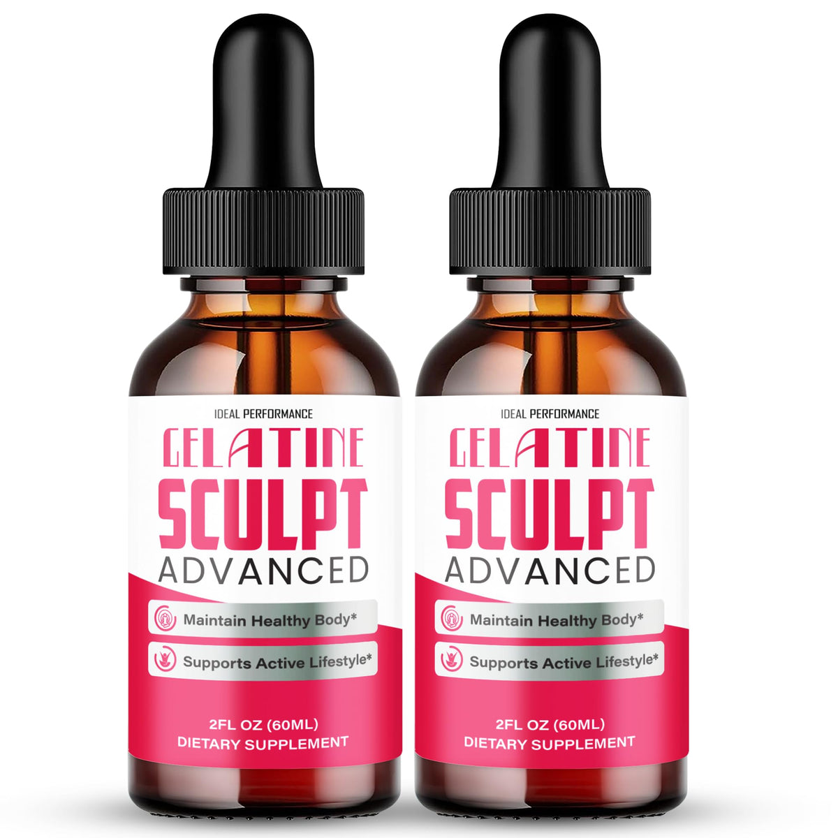 Flacon de Gelatine Sculpt Drops d'IDEAL PERFORMANCE, modèle avant avec compte-gouttes
