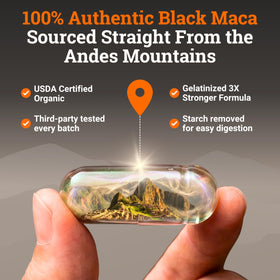 Flacon de gelée de racine de maca noire avec étiquette visible