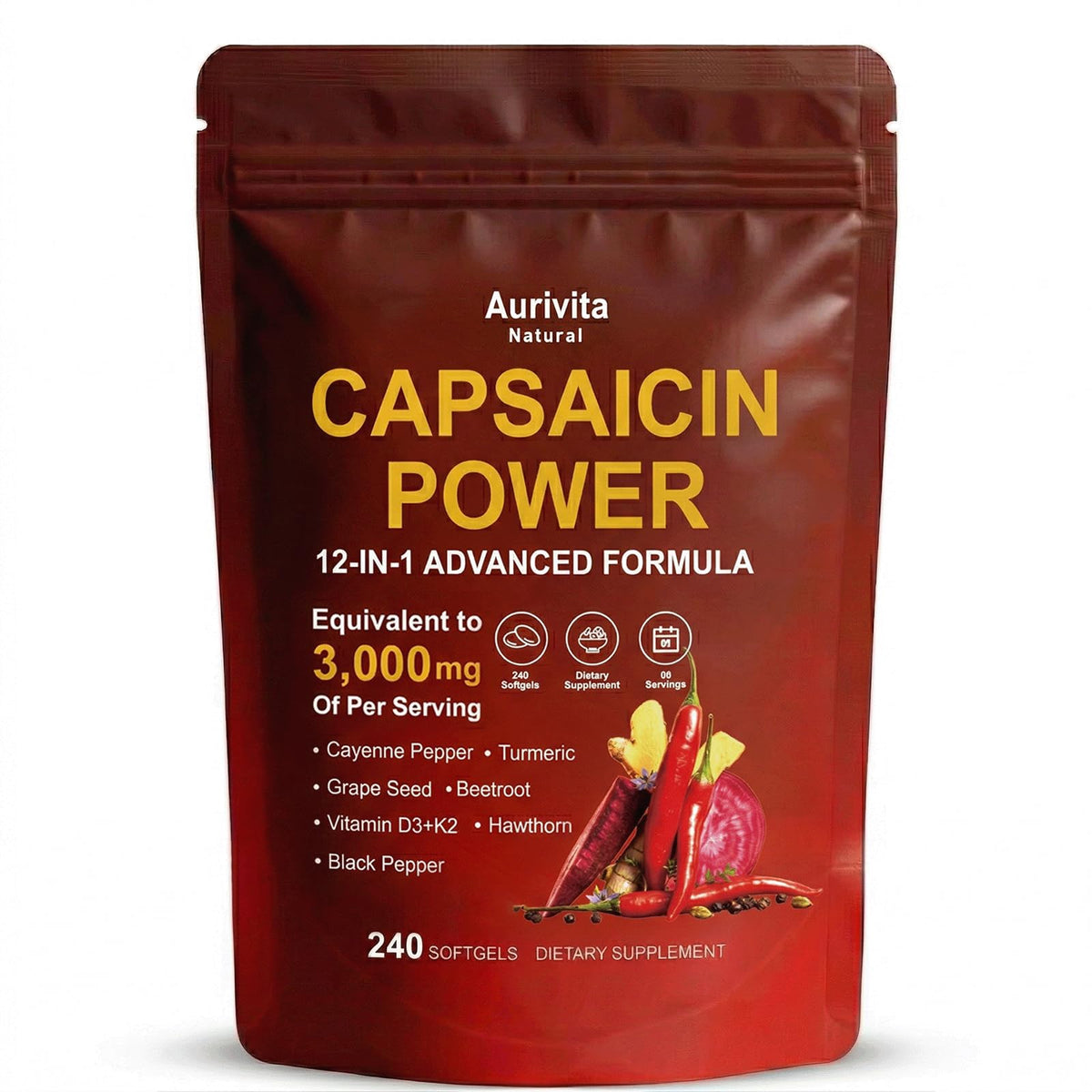 Flacon de gélules Aurivita Capsaicin RCSCBC vue de face