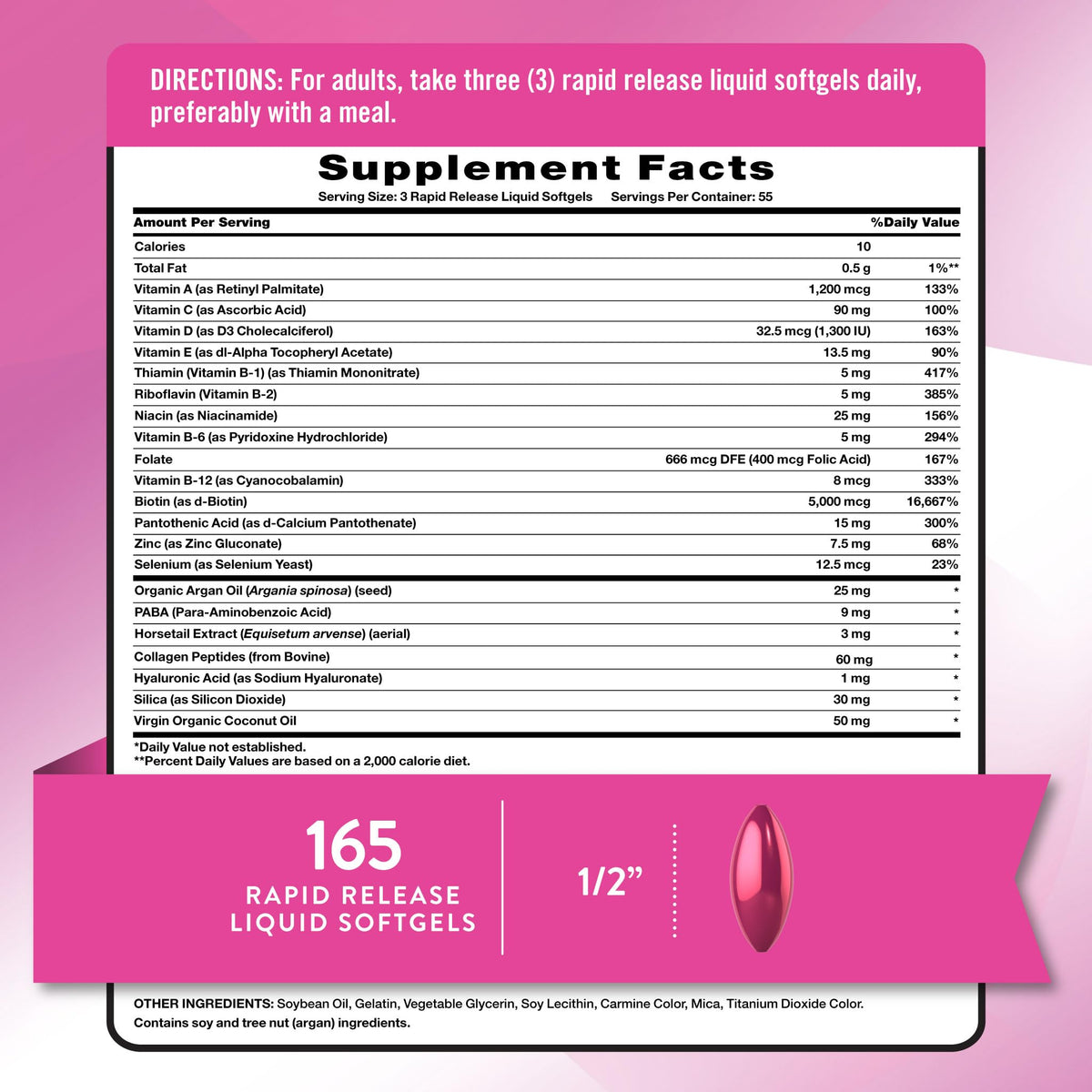 Flacon de gélules Cheveux, Peau & Ongles Nature's Truth de 165 gélules