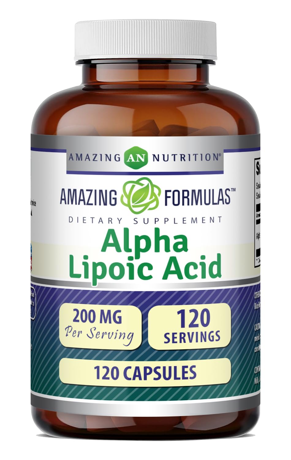 Flacon de gélules d'acide alpha-lipoïque Amazing Nutrition 200 mg