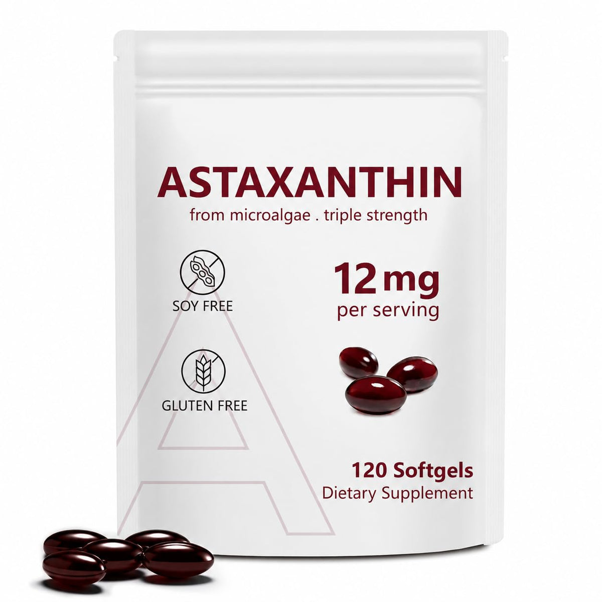 Flacon de gélules d'Astaxanthin 12mg de NenMaoKeNu vue de face