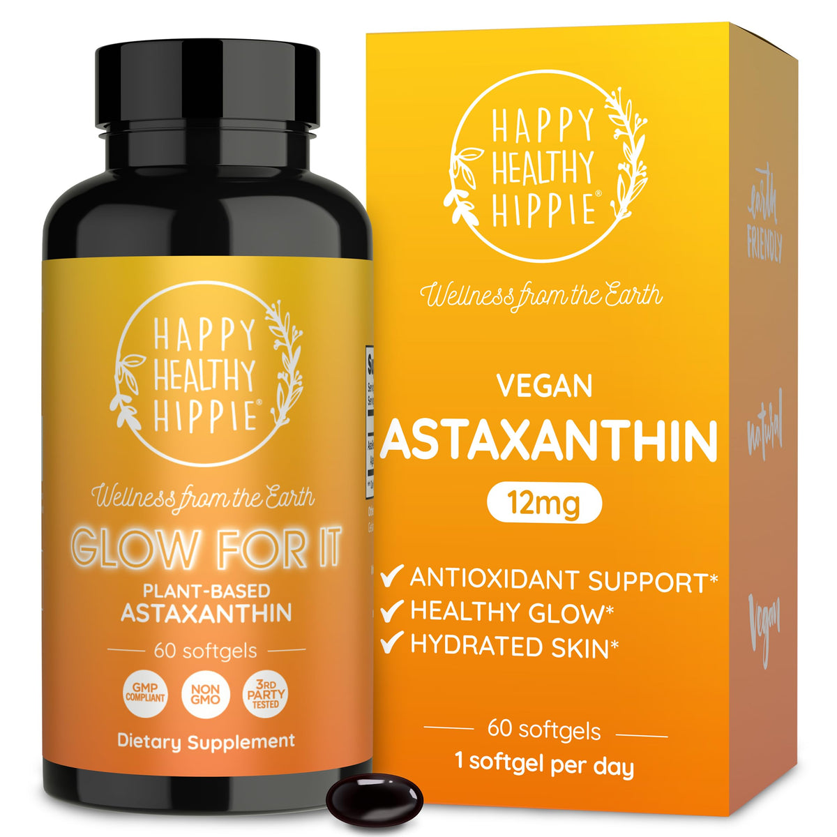 Flacon de gélules d'Astaxanthine 12 mg de Happy Healthy Hippie