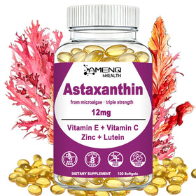 Flacon de gélules d'astaxanthine AMENQ hHEALTH 12mg, 120 unités