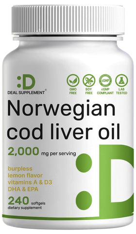 Flacon de gélules d'huile de foie de morue DEAL SUPPLEMENT 240 gélules