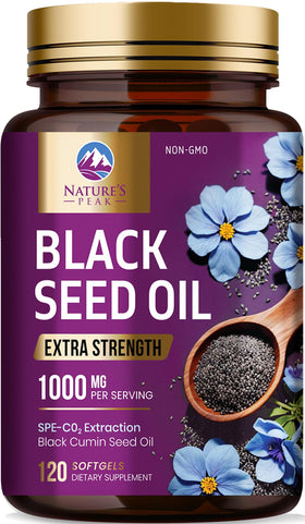 Flacon de gélules d'huile de graines noires Nature's Peak 1000mg