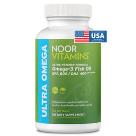 Flacon de gélules d'huile de poisson halal Noor Vitamins 2000 mg Omega 3