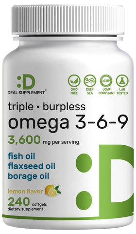 Flacon de gélules d'huile de poisson Omega 3-6-9 DEAL SUPPLEMENT