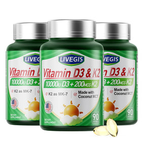 Flacon de gélules D3 K2 LIVEGIS avec huile de coco, 270 gélules