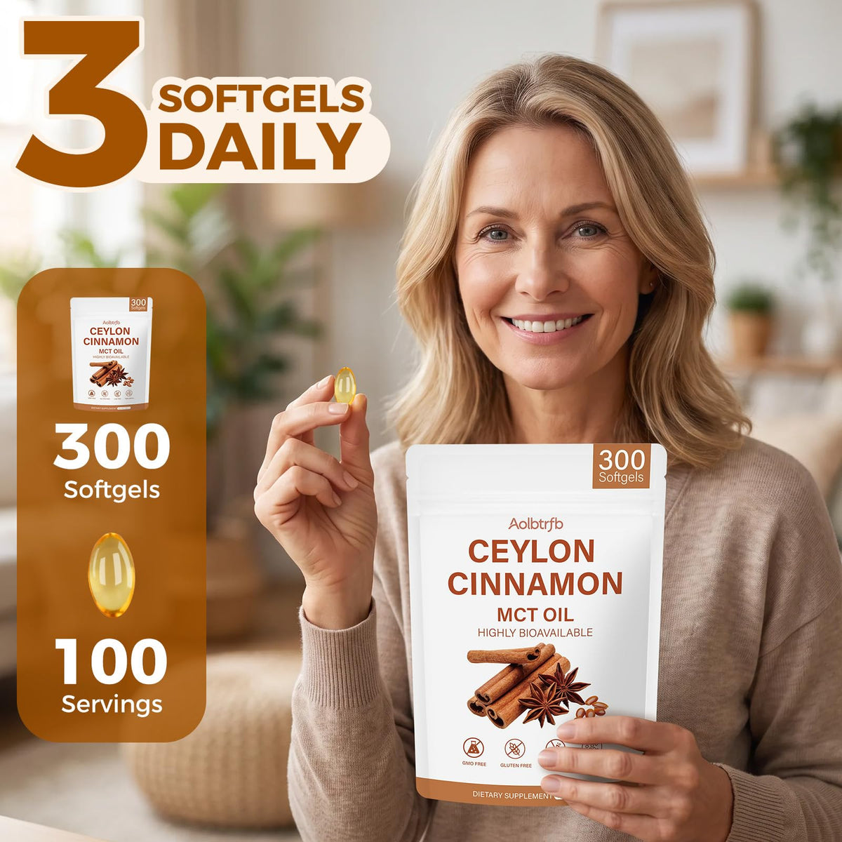 Flacon de gélules de cannelle de Ceylan Aolbtrfb avec étiquette visible
