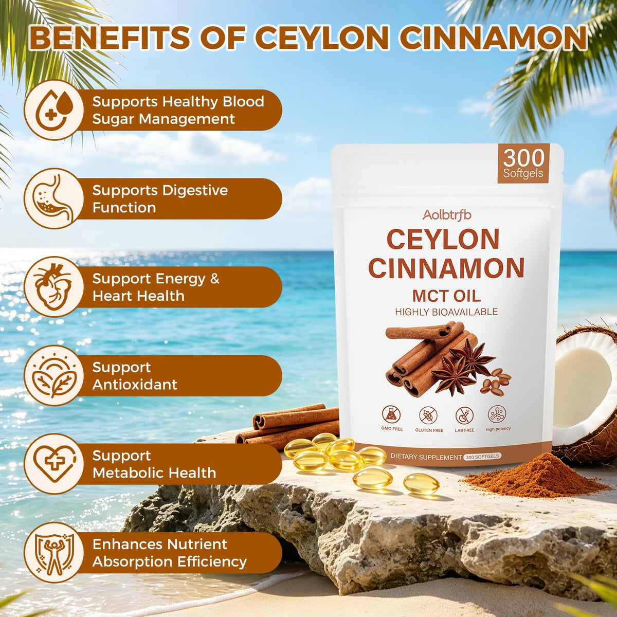 Flacon de gélules de cannelle de Ceylan Aolbtrfb vue de face