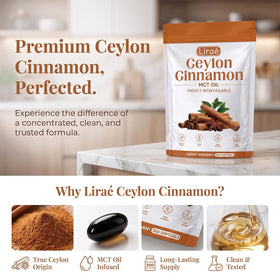Flacon de gélules de cannelle de Ceylan LIRAE avec arrière-plan naturel